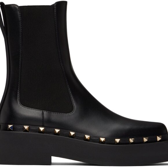 Valentino Rockstud Studded M-Way Chelsea Beatle Leather Ankle Bootie Boots - Picture 4 of 16